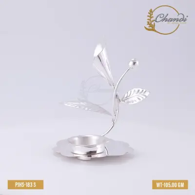 Chandi Leaf & Blossom Silver Diya